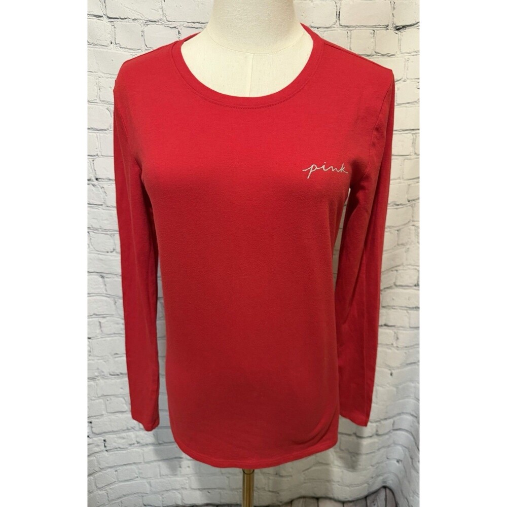Victorias Secret VS PINK Red Long Sleeve studded back campus tee Small